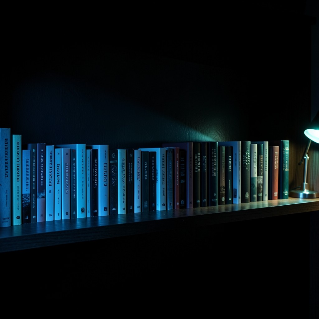 A shelf of printed long-read guides arranged in reading order with string markers