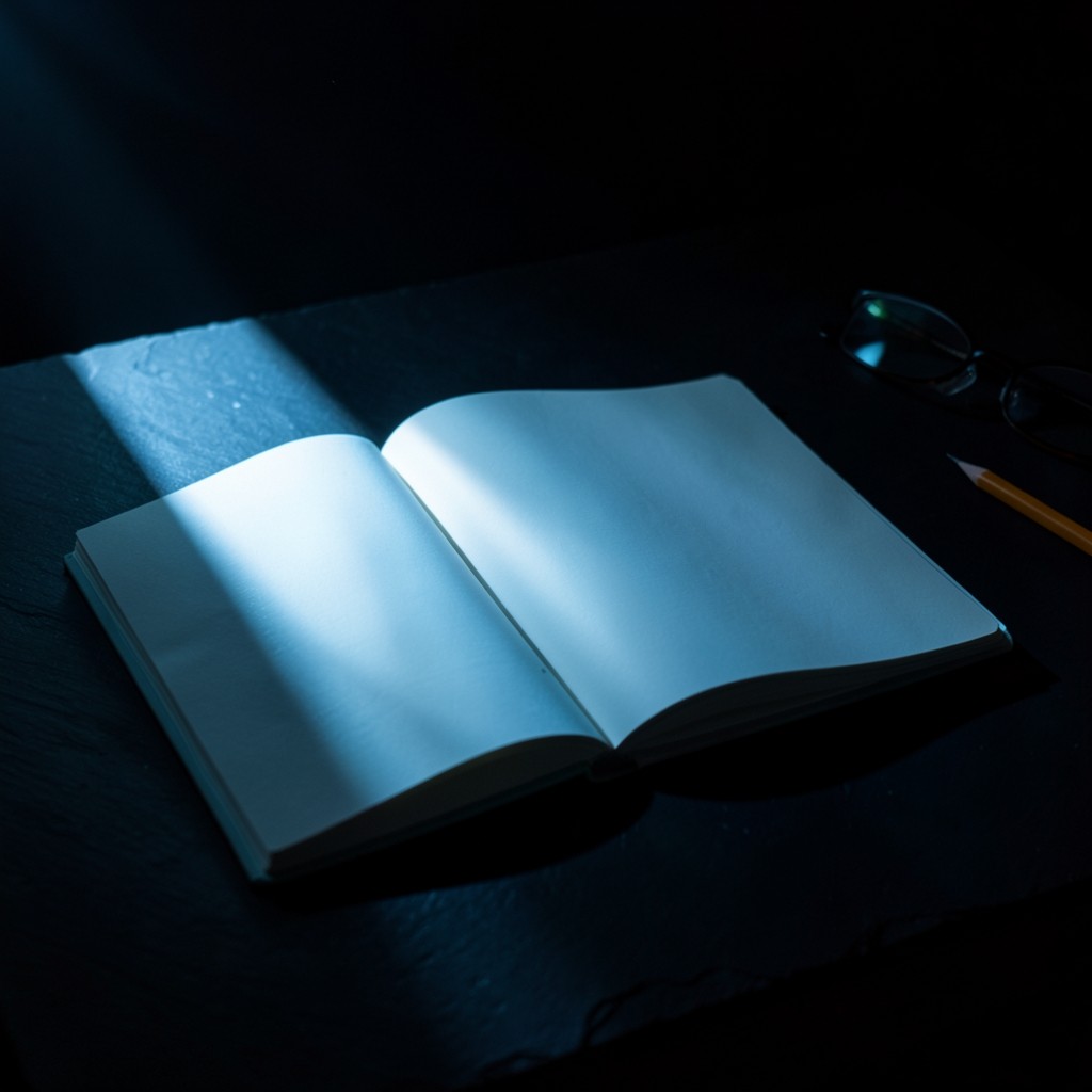 Index cards and annotated printouts spread under a desk lamp